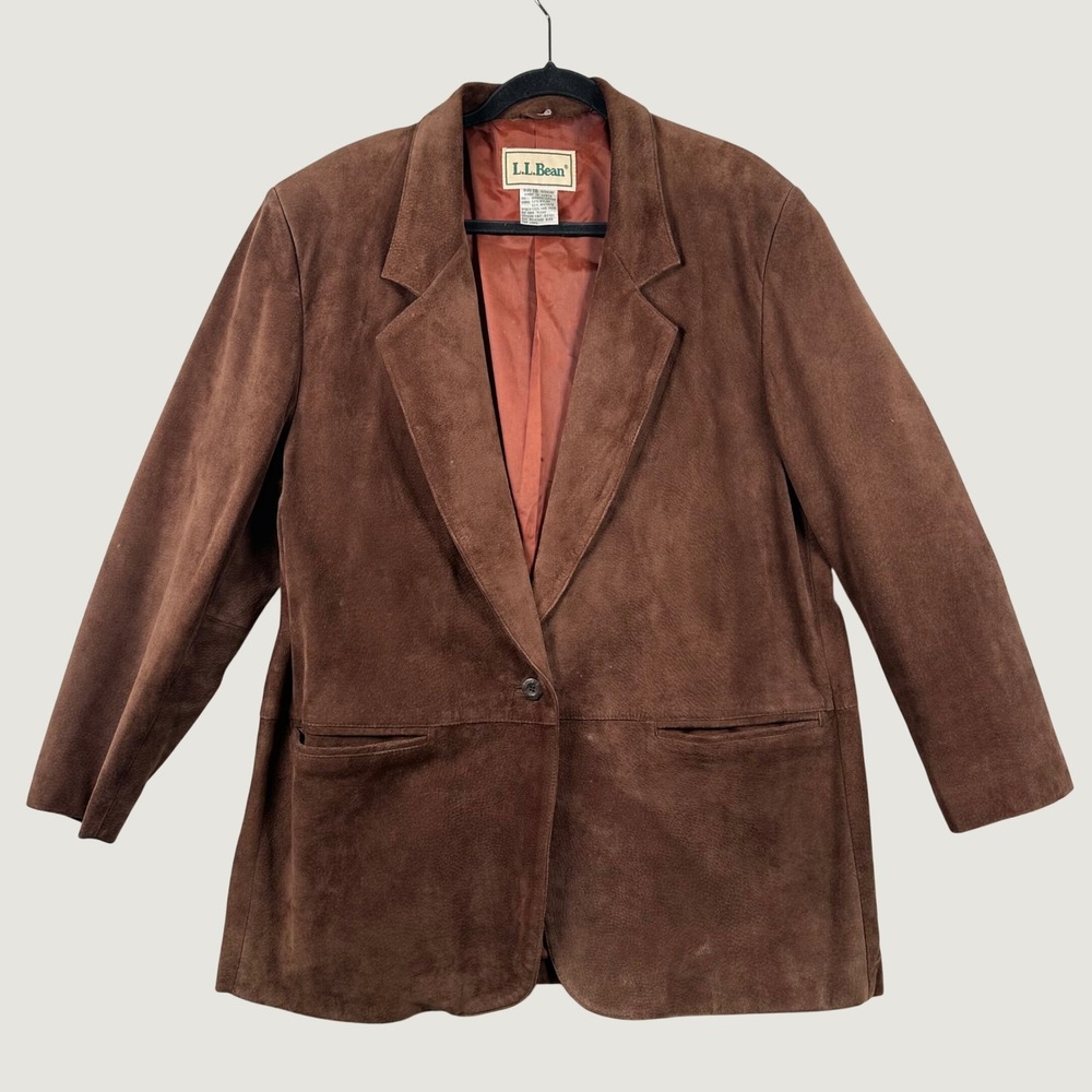 Vtg L.L. Bean Blazer Womens 18 Suede Leather Brown Dark Academia Western Cowgirl